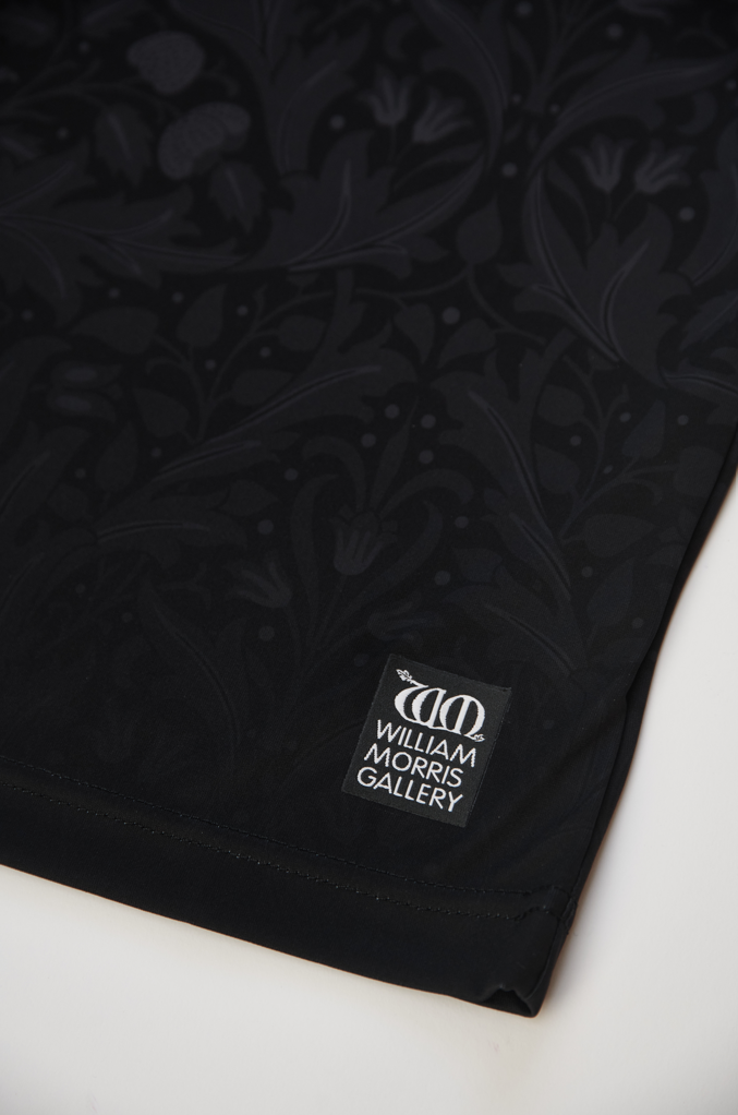 Close-up of the William Morris Gallery logo on the front of the Blackout jersey