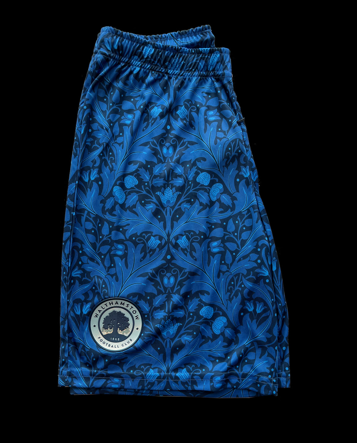 Detail of the Yare pattern on the Walthamstow FC home shorts